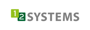 Logo von 12 Systems. Die 1 und die 2 haben jeweils ein grünes Kästchen, die sich überschneiden. daneben steht in grauer Schrift Systems.