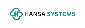 Logo Hansa Systems, grau-türkiser Schriftzug.